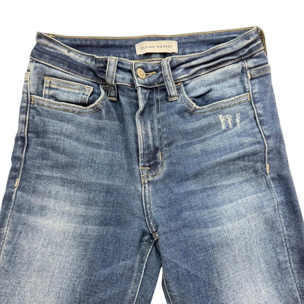 Flying Monkey Womens Skinny Jeans 25 Medium Wash Distressed Denim Frayed Hem